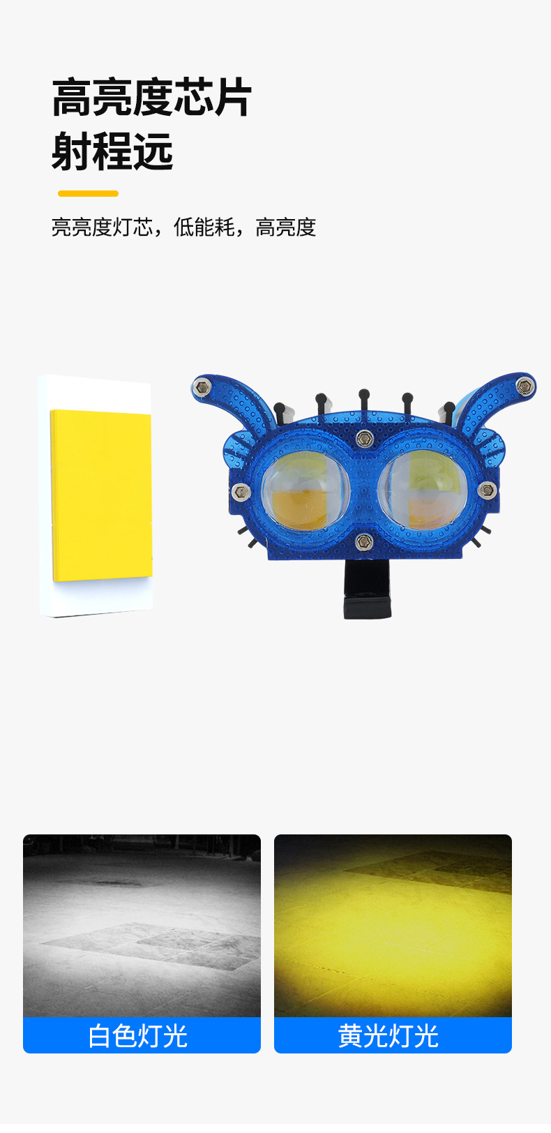 Cross-Border Motorcycle Spotlight, Strong Light, Flashing Light, Far and Near Yellow and White Light Headlight, Little Bee - Blue Electric Vehicle