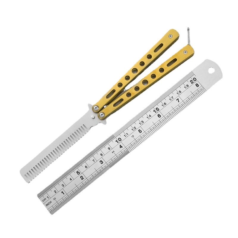 CSGO mariposa cuchillo principiante práctica juguete plegable cuchillo mariposa peine cuchillo mariposa cuchillo todo Acero sin abrir hoja