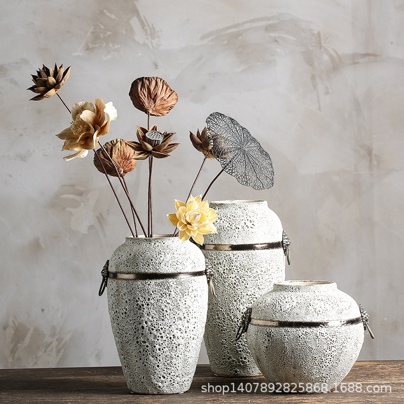 Jingdezhen Ceramic Stoneware Dry Flower Arrangement Retro Old Clay Pot Flower Pot Floor-standing Large Vase Living Room Ornaments Decoration Jingdezhen Ceramic Stoneware Dry Flower Arrangement Retro Old Clay Pot Flower Pot Floor-standing Large Vase Living Room Ornaments Decoration