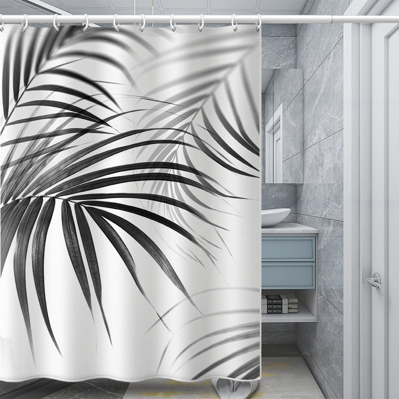 Nordic Leaf Shower Set, Mildew-Proof And Waterproof, No-Drill Bathroom Partition Door Window Curtain, Hanging Curtain_voghion.com