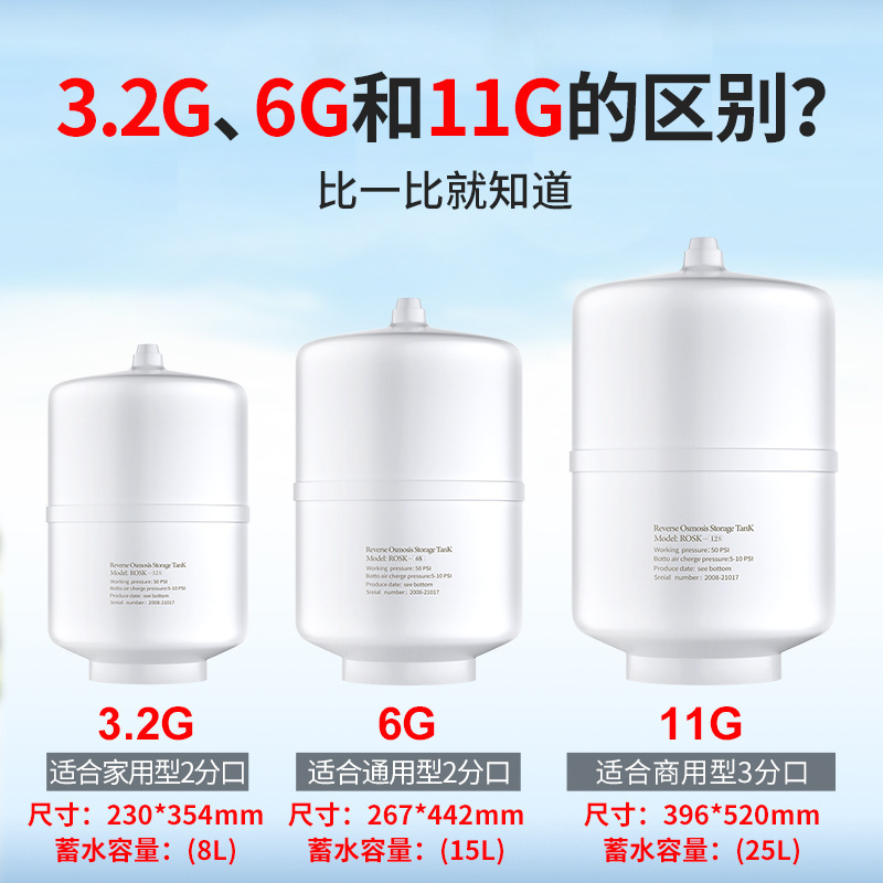 Tanque de presión purificador de agua 3.2G6G11G universal de gran capacidad a prueba de explosiones resistente a la presión purificador de agua de cocina Cubo de presión de almacenamiento de agua