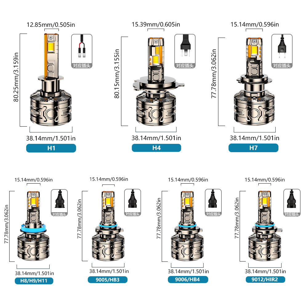 Nuevo faro de automóvil transfronterizo LED Cuatro tubos de cobre 24 núcleos 300W de alta potencia H7 luces altas 9005