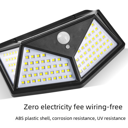 Solar Energy 100LED Four-Sided Illuminating Human Sensor Wall Lamp Outdoor Waterproof Landscape Courtyard Lamp