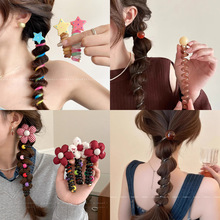 夏季扎头发发绳女2025新款直条泡泡辫电话线发圈可爱珠珠头绳发饰