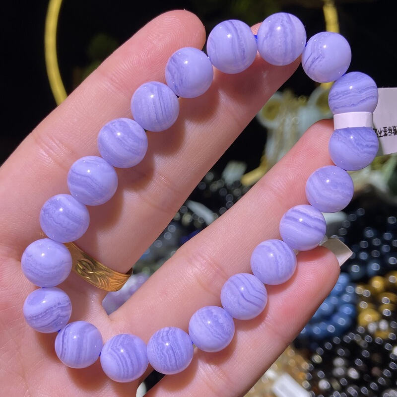 Natural blue pattern (LACE) agate bead bracelet sky blue striped blue agate bracelet factory direct sales