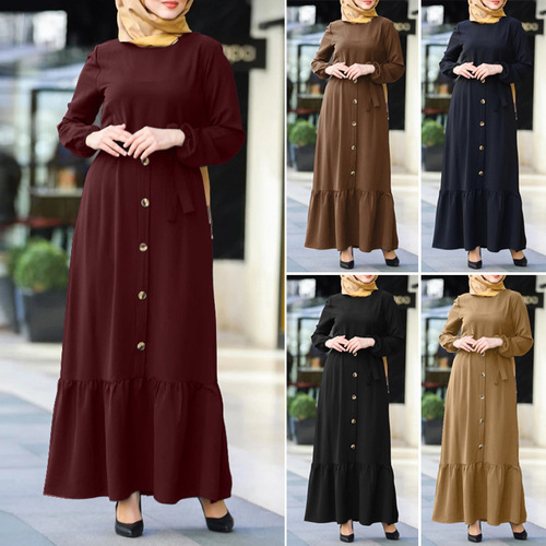 ((4 Color Qi))) New national style Spring and Autumn literary temperament women's dress pullover round neck large swing jumpsuit long dress