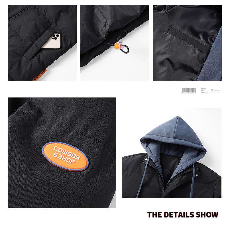 Cotton winter thickened warm bread jac fashion hooded fake two-piece men's down cotton_voghion.com