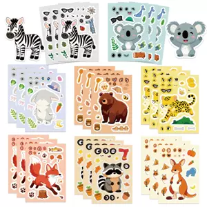 8 Cartoon Cute Animal Face-Changing Stickers to Decorate DIY Mobile Phone Cases, Water Cups, Waterproof Cross-Border Toy Wholesale Stickers