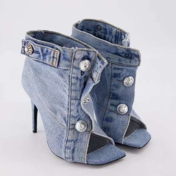 Loose-Fitting Denim Chunky Heel Sandals for Women, Fashionable and Versatile, Direct from the Manufacturer, Sweet College Style