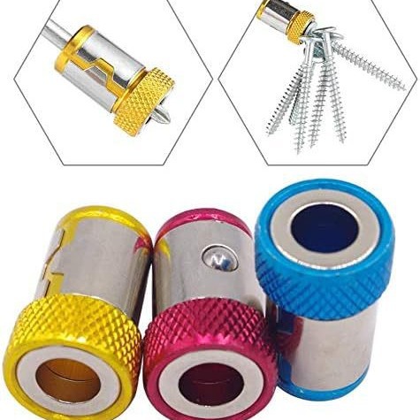 通用1/4批头磁圈 批咀充磁圈彩色金属螺丝刀头定位加磁器磁环钢套