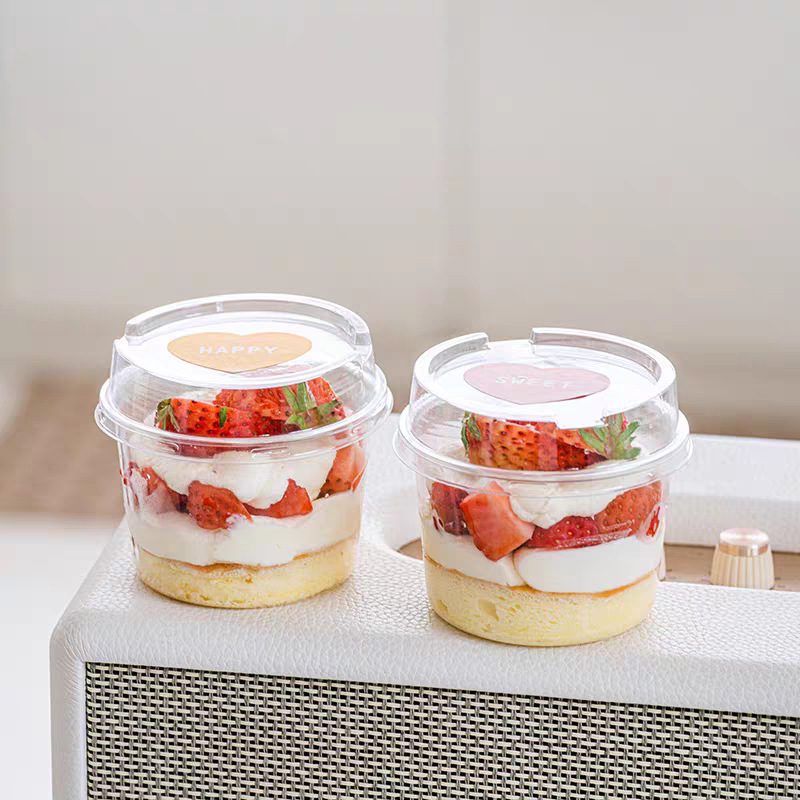 Desechable redondo taza de mousse transparente 250ml de alta cubierta de pastel de queso postre leche agria taza caja de embalaje transparente