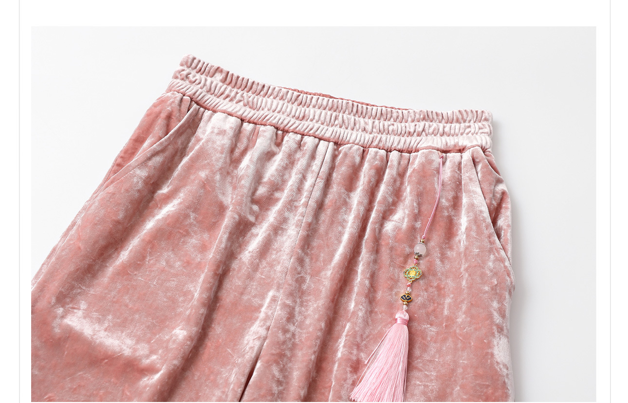 Quần ống rộng nhung lụa kiểu Trung Quốc mới, jacquard màu trơn, phong cách văn nghệ — Màu đen, Màu vàng, Màu hồng, Màu mơ chi tiết 24