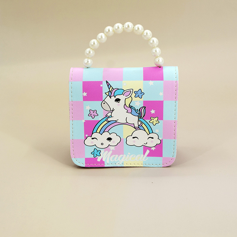 Women's Small Pu Leather Unicorn Cute Beading Square Flip Cover Coin Purse display picture 3