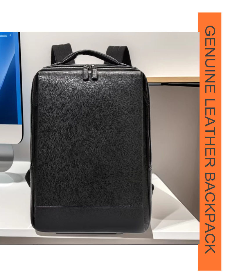 Ba lô nam da bò lớp đầu dung tích lớn đựng laptop 15,6 inch đi công tác — màu đen chi tiết 2