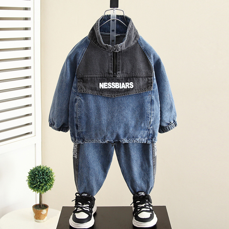 6124 ropa para niños traje de otoño para niños 2025 nueva ropa fresca y guapa para niños otoño ropa de mezclilla guapa para bebés