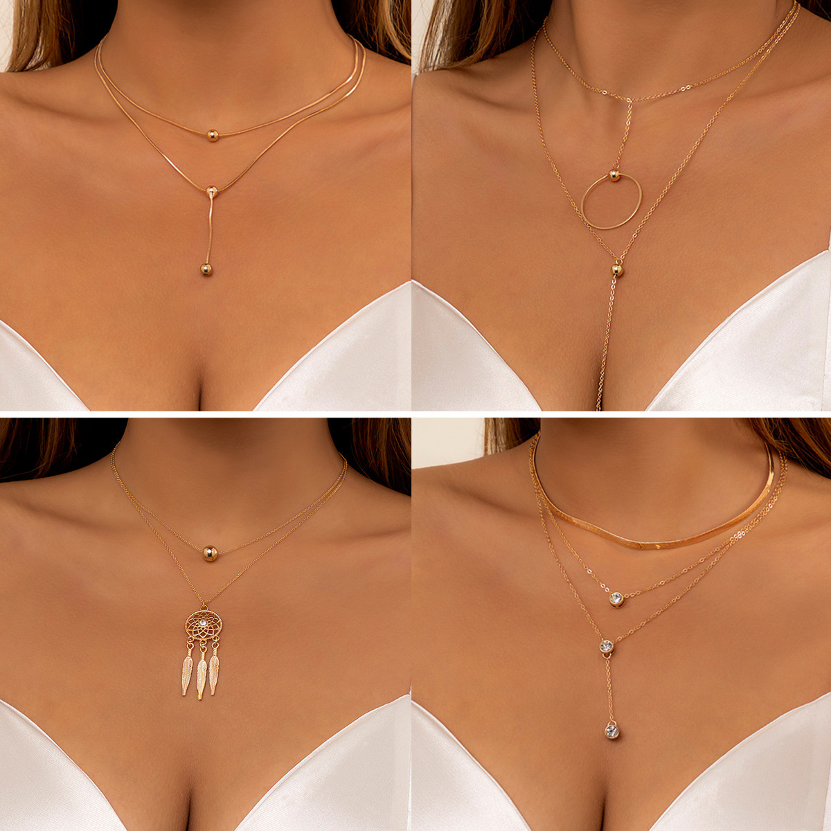 Temperamento dei gioielli, ciondolo a sfera geometrica, collana a doppio strato, acchiappasogni di nicchia, collana versatile_voghion.com