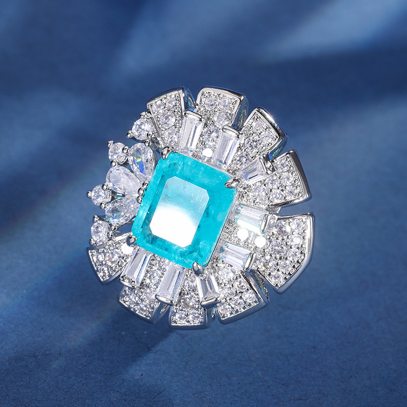 Zhuang Sheng joyas fondo de cobre chapado en oro de simulación de color tesoro en forma de corazón industria pesada con incrustaciones de moda anillo de diamantes hembra 10*12