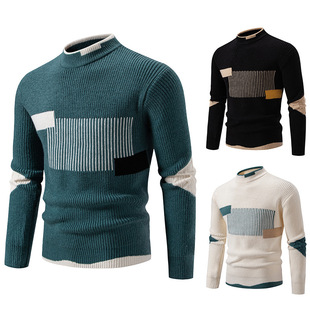 Sweater Men's Autumn and Winter 2024 Cross-border Loose Thickened Wool Wool Clothes Color-matching Base Knitted Sweater Winter Clothes
