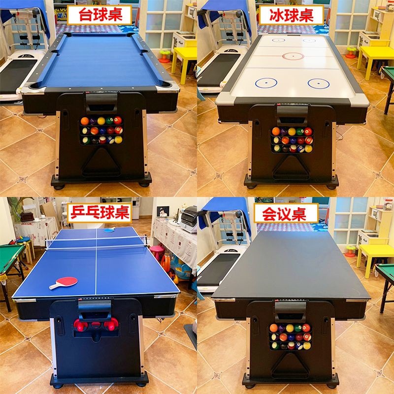 Mesa de billar cuatro en uno para el hogar estándar comercial americano negro ocho mesa de billar multifuncional mesa de tenis de mesa hockey sobre hielo