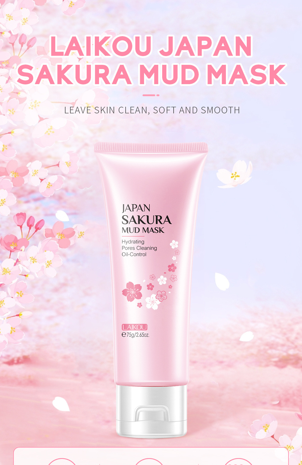 LAIKOU Cherry Blossom Mask Mud 75g, an application type mud mask for pore cleansing, skin care, moisturizing and hydrating, cross-border undefined