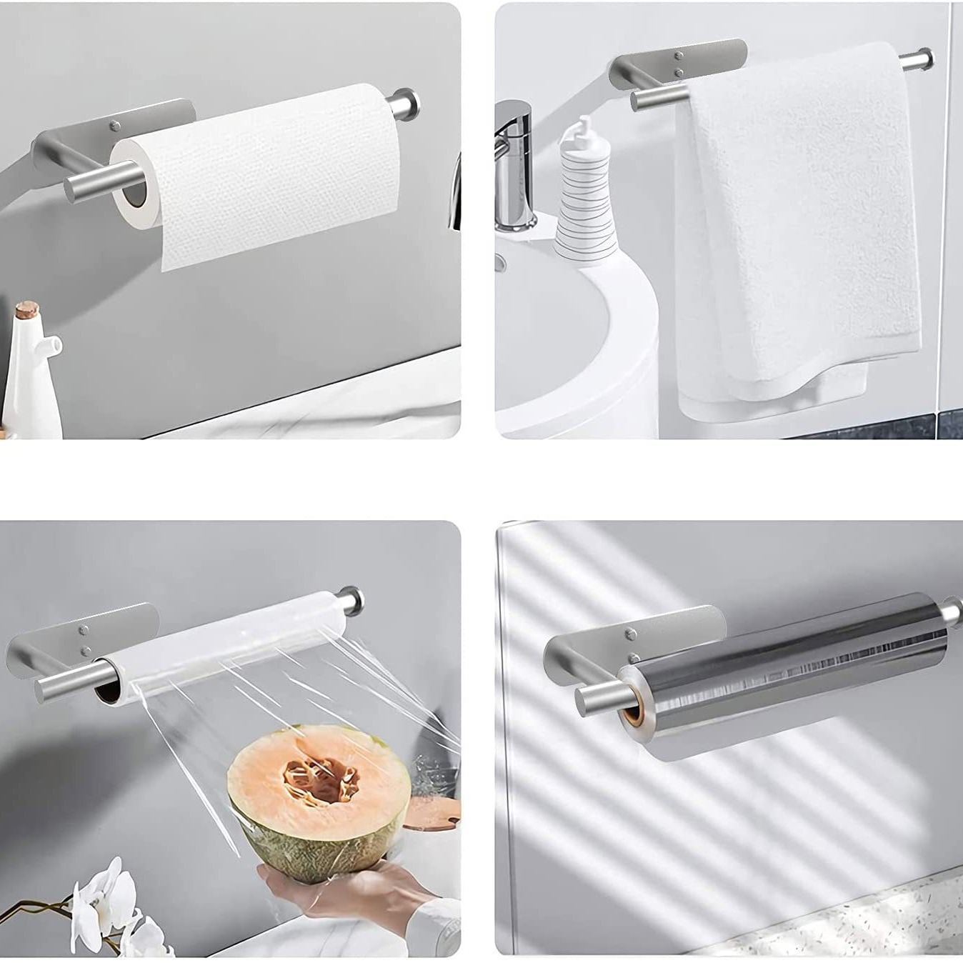 Transfronterizo de acero inoxidable toallas de cocina sin perforación estante de toallas de papel de gabinete estante de papel de rollo estante de toallas de pared de baño