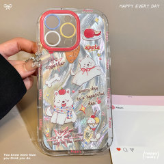 アップル16銀色精孔羽糸携帯電話ケースリンゴ13proかわいい子犬のレンズ全包保護カバーを適用する