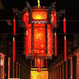 中式实木六角宫灯阳台红灯笼吊灯寺庙祠堂中国风仿古建筑门头户外
