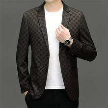 时尚休闲男士西装2025春秋新款中青年商务格子潮流百搭西服男外套