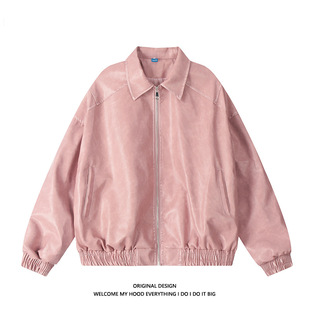 2024WI Autumn and Winter Men's and Women's New Real Shot American Retro Loose Lapel Old Leather Jacket Coat Trendy