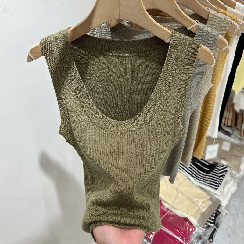 Women's Camisole Summer Wear French Style Chic Knitted Base Shirt Outer Wear Spring New Sleeveless Top