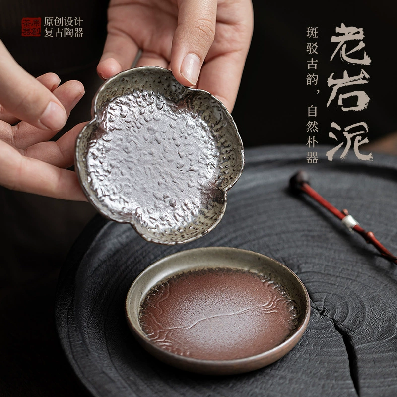 Старые каменные глиняные четырехлистные подставки ручной работы винтажные маленькие подставки для чашек