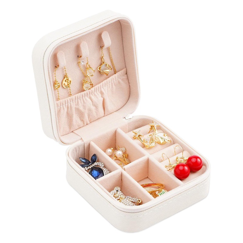 Cross-border de cuero Stud pendientes de gran capacidad de la joyería de la caja de la joyería del anillo caja de almacenamiento portátil