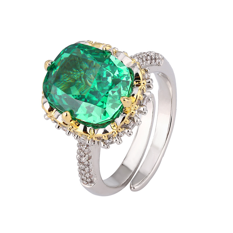 2024 nueva joyería Zhuang Shengsheng fondo de cobre chapado en oro diamante de alto carbono flor de hielo cortado diamante cuadrado anillo de cobre mujer 10*12