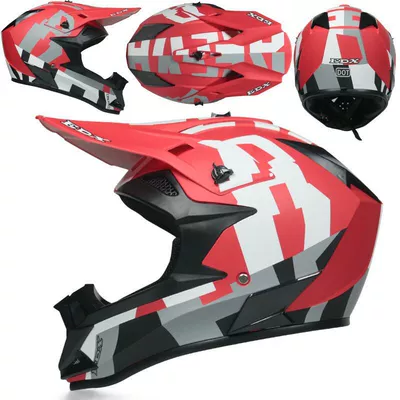 Motosiklet kaskı (dəbilqə): Seasons motocross helmet - red-innovation-goggles-gloves-mask-s