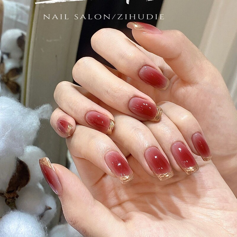 Dry Rose Red Blush Handmade Wearable Nails Whitening Manicure Fake Nails Long-Lasting 436 Styles Whitening Long-Lasting
