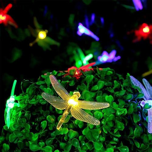 跨境led太阳能蜻蜓蝴蝶灯串夏日户外庭院草坪花园装饰灯圣诞彩灯