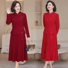 新中式喜婆婆婚宴装2025新款结婚礼服中老年妈妈秋装假两件连衣裙
