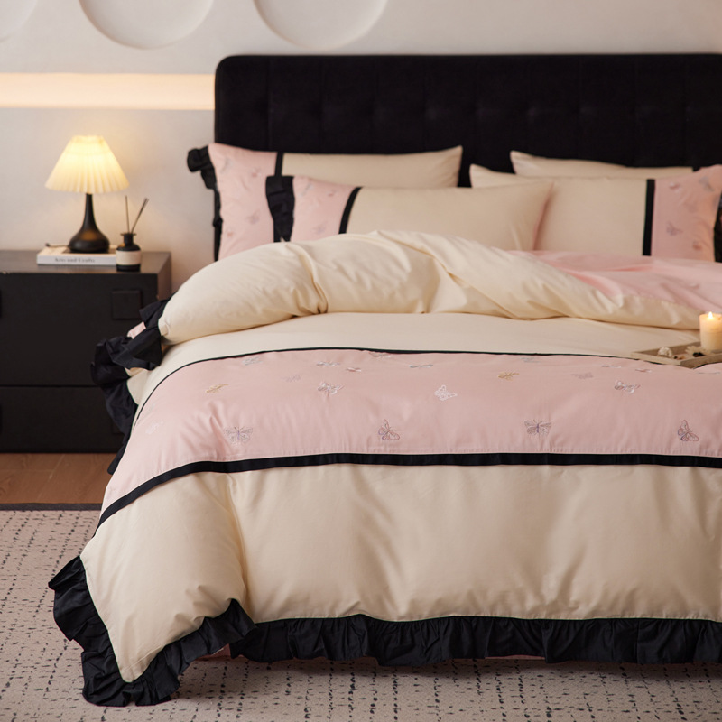 Autumn and Winter 60-Count Long-Staple Cotton Four-Piece Set, Elegant Style with Butterfly Embroidery, Moisture-Wicking and Breathable, High-End and Grand, Shipped from Nantong