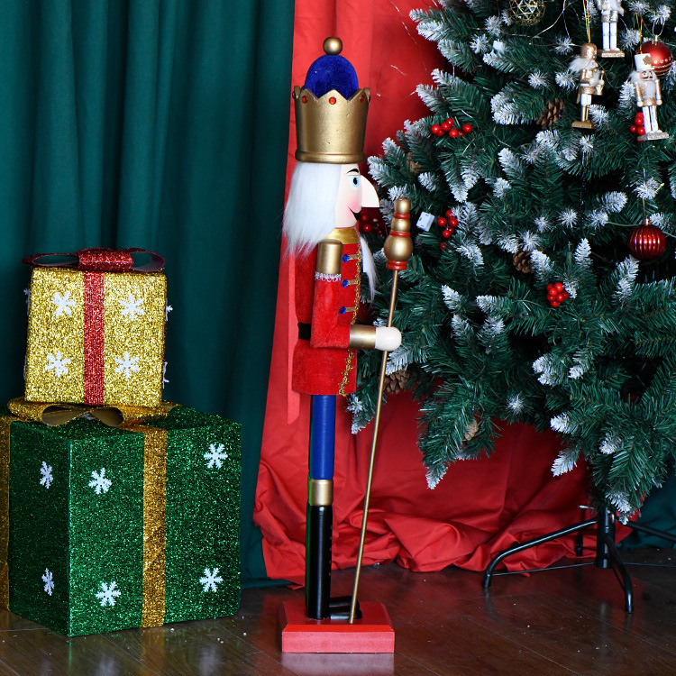 90CM en stock cascanueces marionetas de navidad decoración de la escena del centro comercial rey de nueces artesanías de madera