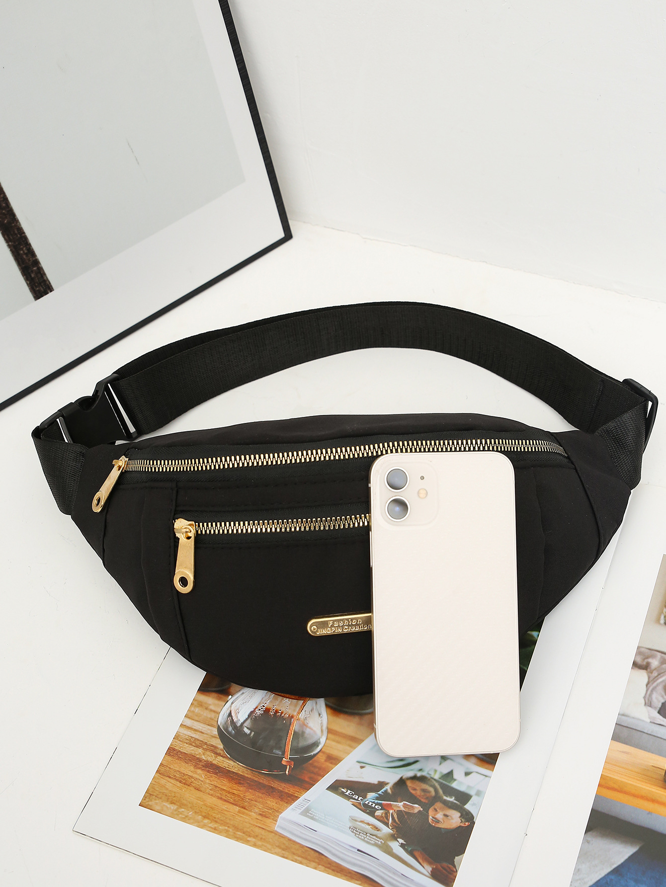 Single Shoulder Strap Strap Type Fanny Pack Bags Type Women's Streetwear Solid Color Nylon Waist Bags