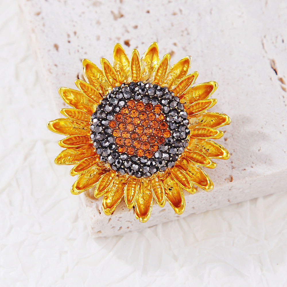 Europa y los Estados Unidos nuevos broches de girasol esmalte flores de diamante flor flor de pecho joyería de alta calidad aleación al por mayor