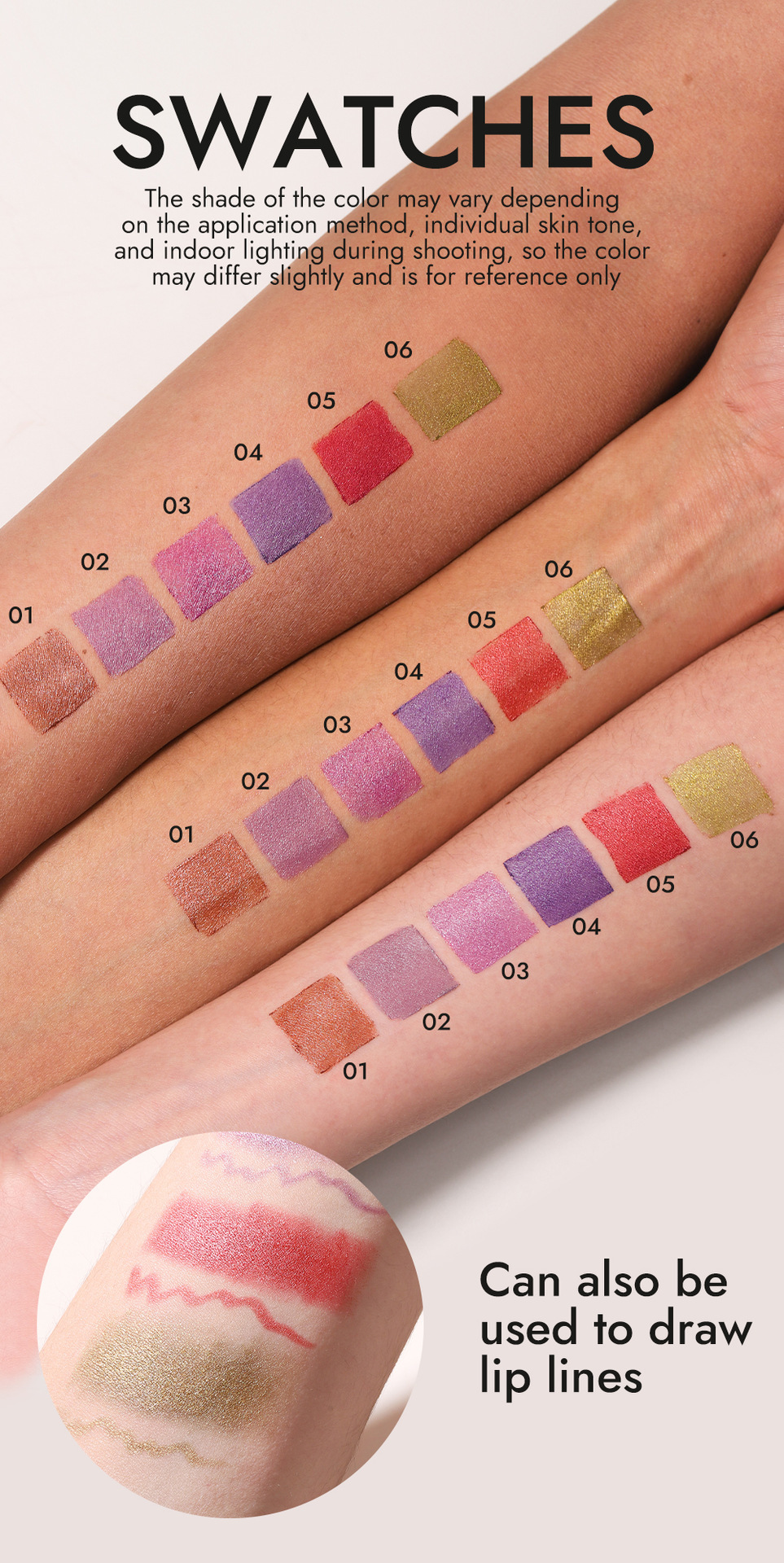 YOUNG VISION 6-color pointed-tip fine Sparkling Lipstick, multi-purpose facial pearlescent lipstick, Lip line, eyeshadow, eyeliner undefined