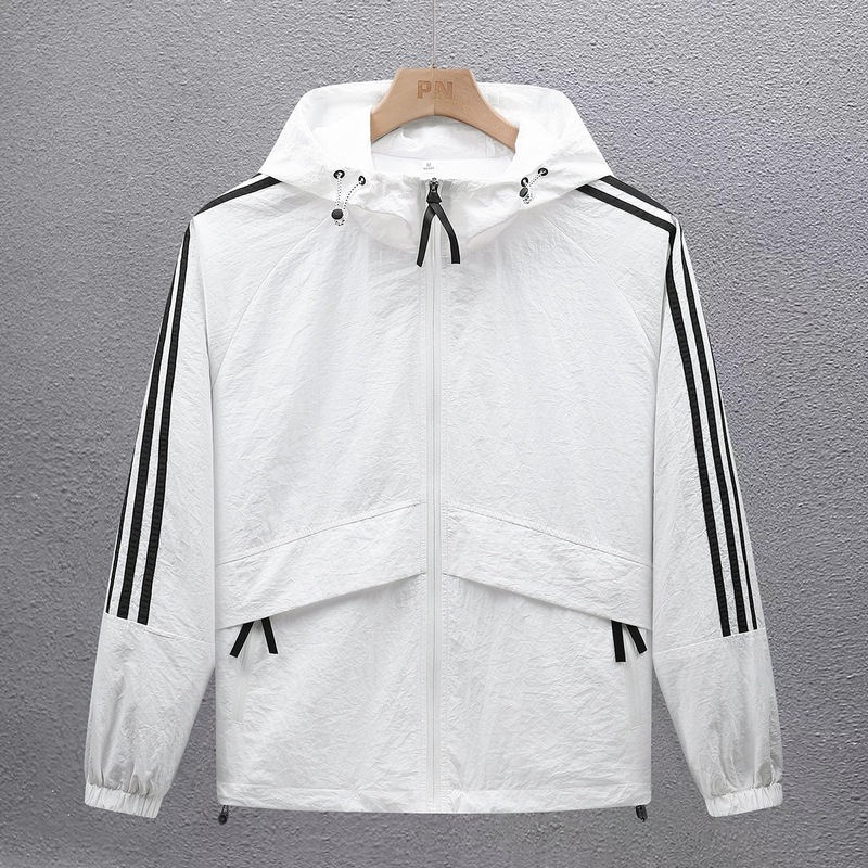 Chaqueta ultrafina de comercio exterior transpirable al aire libre de tres barras ropa de protección solar para hombres ciclismo deportivo cortavientos de secado rápido chaqueta con capucha para hombres image 4