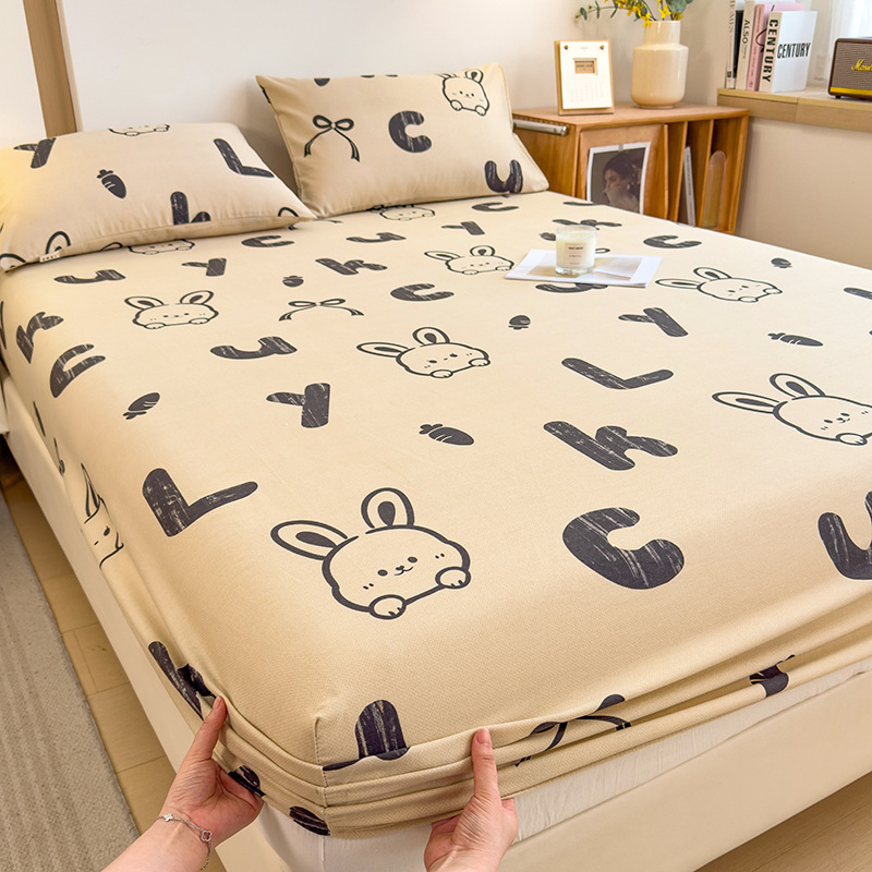 Funda de cama cepillada de algodón cubierta protectora de colchón de una sola pieza 2024 nueva funda de cama impresa para una sola persona para todas las estaciones