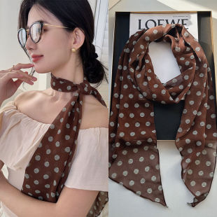 Long Poll Dot Silk Scarf Neck High-end Sense Women's 2025 New Korean Neck Collocation Scarf Ribbon Belt