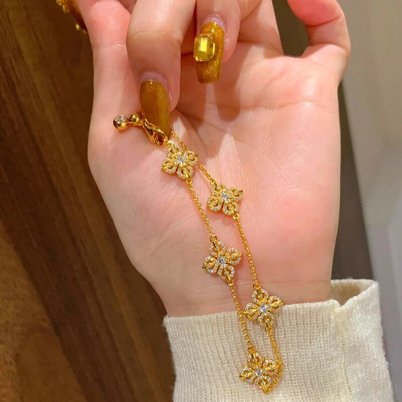 2025 New Gold Cross Pestle Zircon Diamond Chain Five-Flower Bracelet Women's Niche Design New Chinese Style Bracelet Bracelet