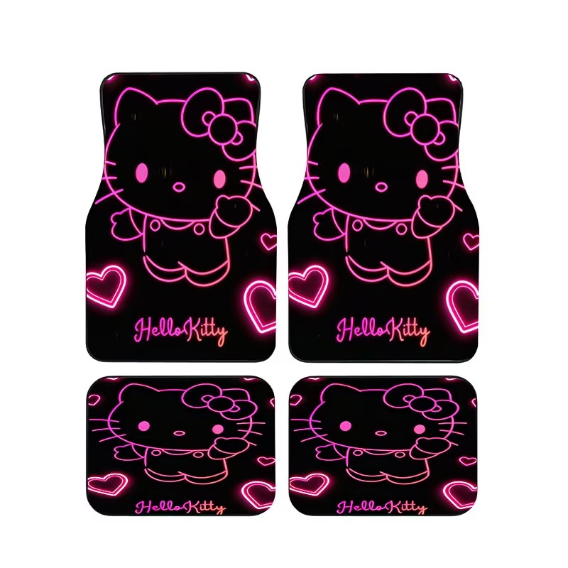 Cross-Border Temu New Hot-Selling Cartoon Hello Kitty Car Floor Mats, Dirt-Resistant, Wear-Resistant, Easy to Care For, Four-Piece Set, Dropshipping