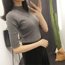 艾蝶花2025款秋季摩登毛衣简约通勤纯色五分袖套头打底衫独特设计