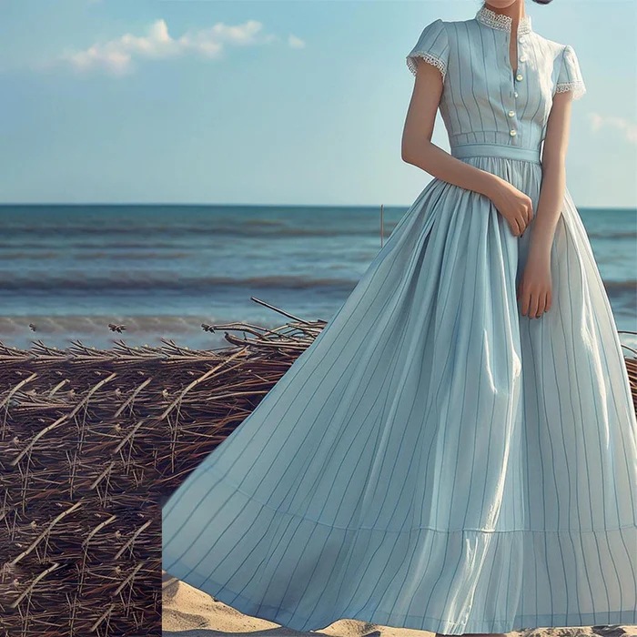 2025 European and American Clothing Amazon Independent Station Short-Sleeved Button Digital Printing Dress Stripesd Long Skirt