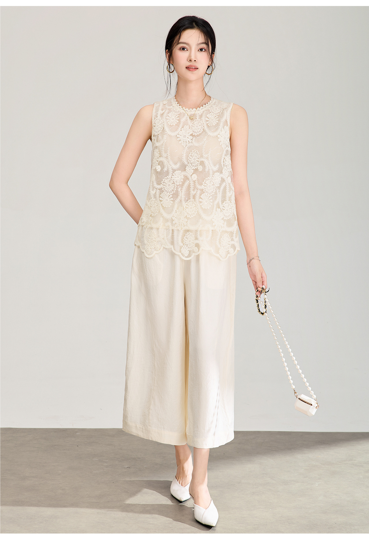 Áo hai dây ren thêu sequin cổ tây không tay mùa hè — màu mơ chi tiết 13
